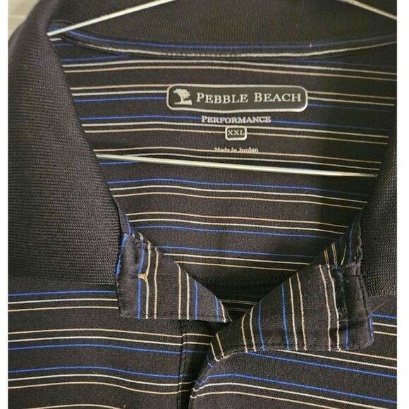 Pebble Beach Performance Polo Men's XXL Knit Black with black cream stripes - Picture 1 of 5